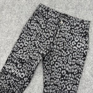 RVT Jeans Co Leopard Print Shiny Black Grey Flare Bootcut Size 9/10 Women's